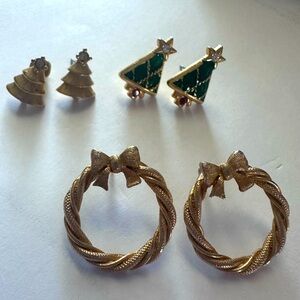Vintage Gold Holiday Earrings Set